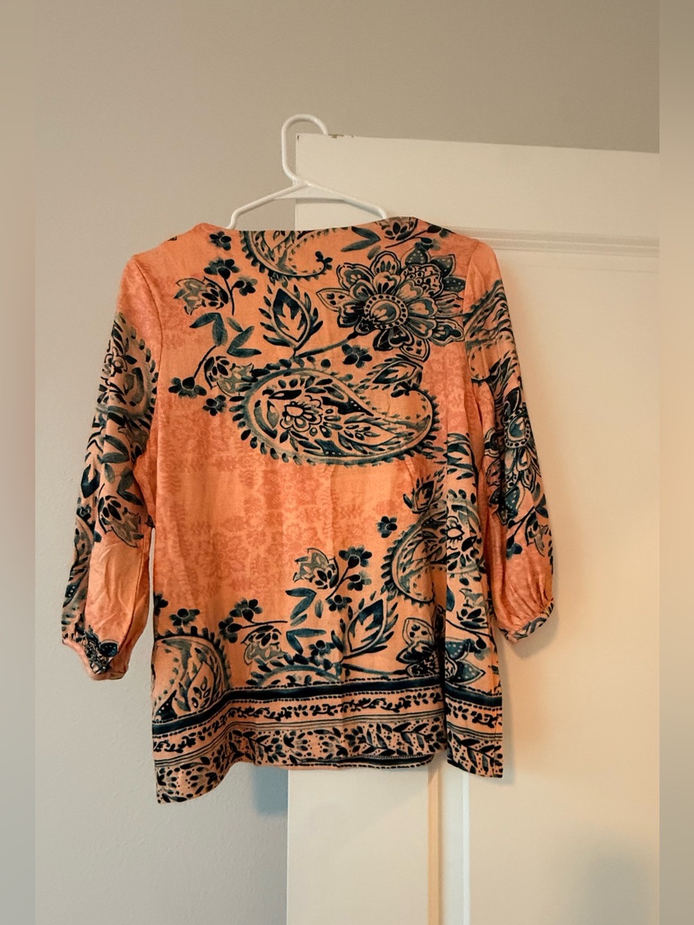 Chico's Peach and Teal Paisley V-Neck Tunic - Picture 8 of 8